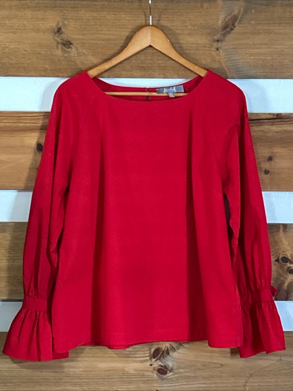 Marled Reunited Clothing Elegant Red Long Sleeve Blouse w/Bow Tie Accent Size XL